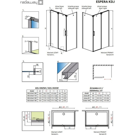 Душевое ограждение Radaway Espera KDJ 140х90 см L/R, хром/прозрачное фото 4