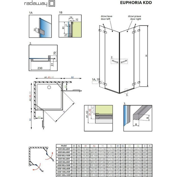 Душевое ограждение Radaway Euphoria KDD 80х80 см, хром/прозрачное фото 3