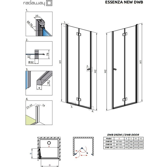Душевая дверь Radaway Essenza New DWB 80 см L/R, хром/прозрачное - 3 Душевая дверь Radaway Essenza New DWB 80 см L/R, хром/прозрачное фото 3