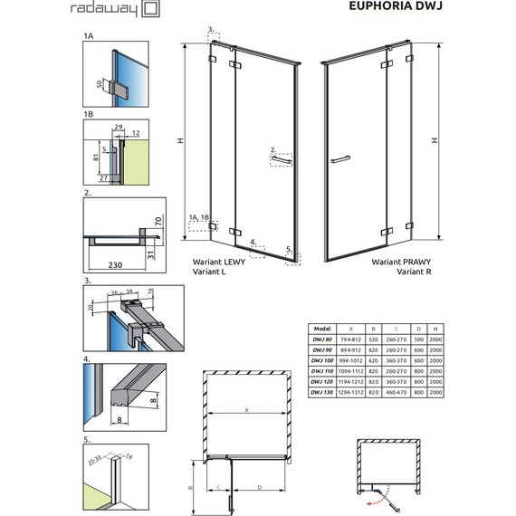 Душевая дверь Radaway Euphoria DWJ 90 см L/R, хром/прозрачное фото 2