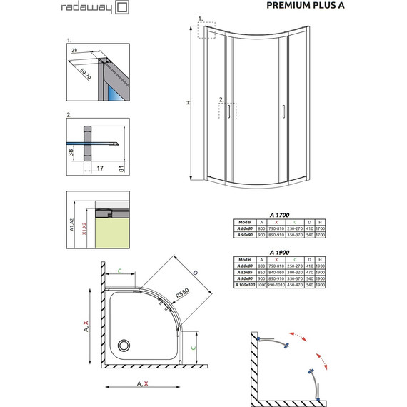 Душевое ограждение Radaway Premium Plus A 80х80х170 см, хром/матовое фото 3