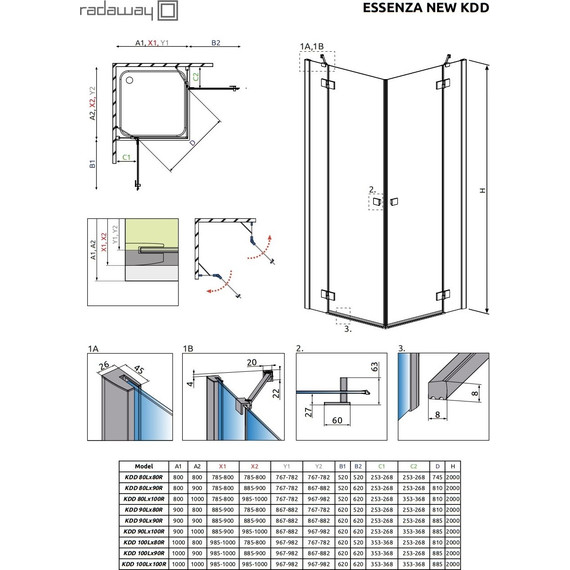 Душевое ограждение Radaway Essenza New Black KDD 80х80 см, черный/прозрачное - 3 Душевое ограждение Radaway Essenza New Black KDD 80х80 см, черный/прозрачное фото 3