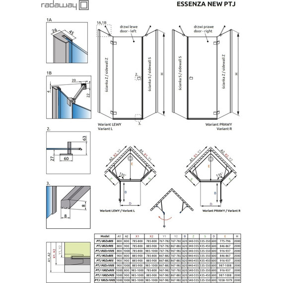 Душевое ограждение Radaway Essenza New Black PTJ 90х90 см L/R, черный/прозрачное - 3 Душевое ограждение Radaway Essenza New Black PTJ 90х90 см L/R, черный/прозрачное фото 3