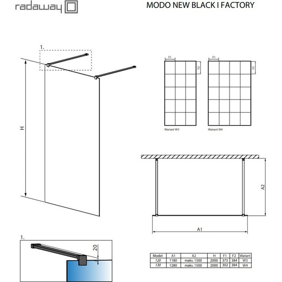 Душевая перегородка Radaway Modo New Black I Factory 120x200 см черный/прозрачное - 2 Душевая перегородка Radaway Modo New Black I Factory 120x200 см черный/прозрачное фото 2