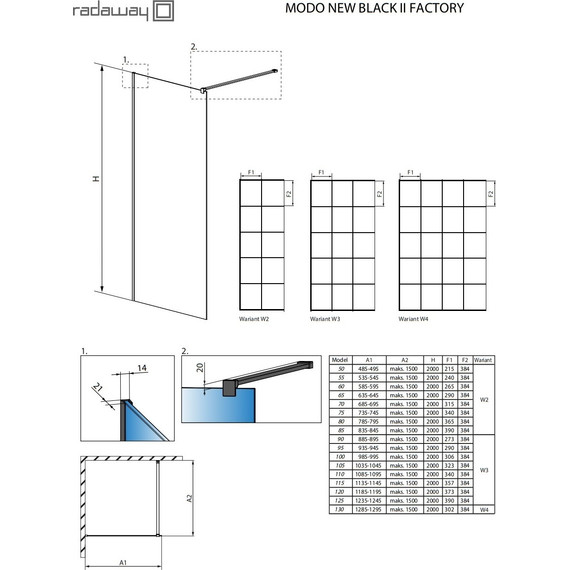Душевая перегородка Radaway Modo New Black II Factory 130x200 см черный/прозрачное фото 2