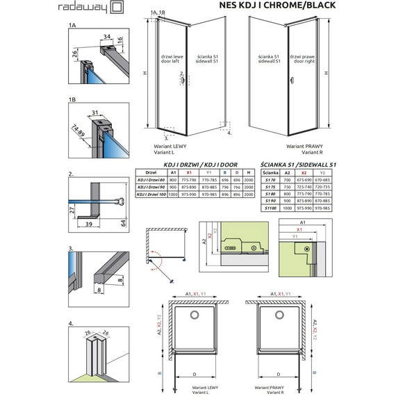 Душевое ограждение Radaway Nes KDJ I 90х90 см L/R, хром/прозрачное - 3 Душевое ограждение Radaway Nes KDJ I 90х90 см L/R, хром/прозрачное фото 3