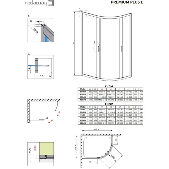 Душевое ограждение Radaway Premium Plus E 100х80х190 см, хром/матовое фото 4