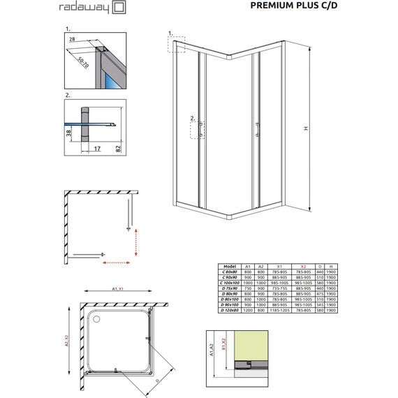 Душевое ограждение Radaway Premium Plus D 80х90х190 см, хром/прозрачное фото 3