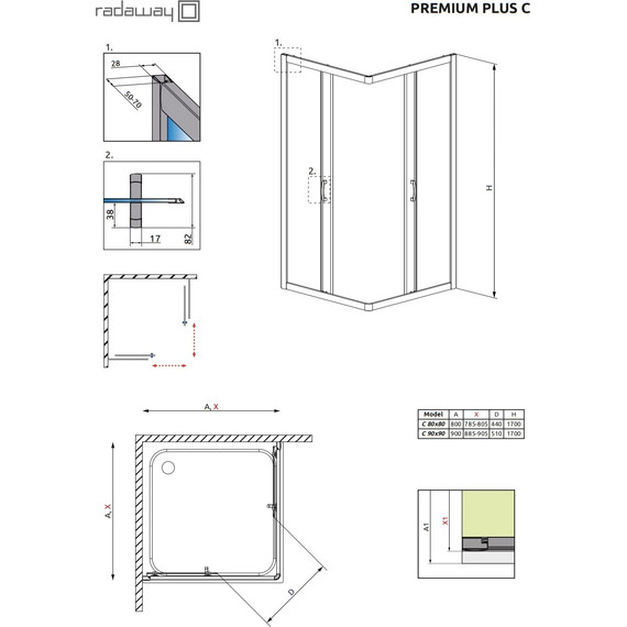 Душевое ограждение Radaway Premium Plus C 80х80х170 см, хром/матовое - 3 Душевое ограждение Radaway Premium Plus C 80х80х170 см, хром/матовое фото 3