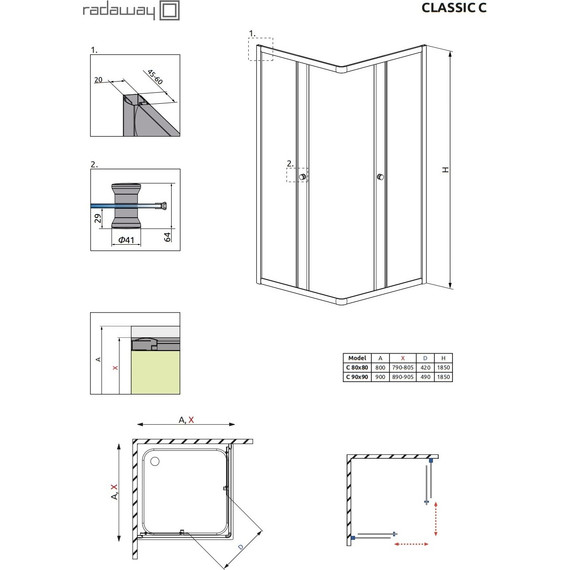 Душевое ограждение Radaway Classic C 90х90х185 см, хром/матовое фото 3