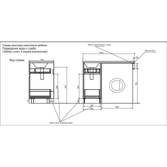 Тумба напольная с раковиной-столешницей Эстет Dallas Luxe 100 см R, 2 ящика ФР-00002316 - 5 Тумба напольная с раковиной-столешницей Эстет Dallas Luxe 100 см R, 2 ящика ФР-00002316 фото 5