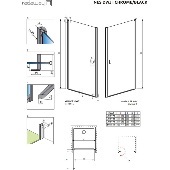 Душевая дверь Radaway Nes DWJ I 80 см L/R, хром/прозрачное - 3 Душевая дверь Radaway Nes DWJ I 80 см L/R, хром/прозрачное фото 3