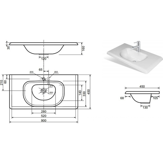 Раковина врезная на столешницу Эстет Оливия 90 см ФР-00000799 фото 2