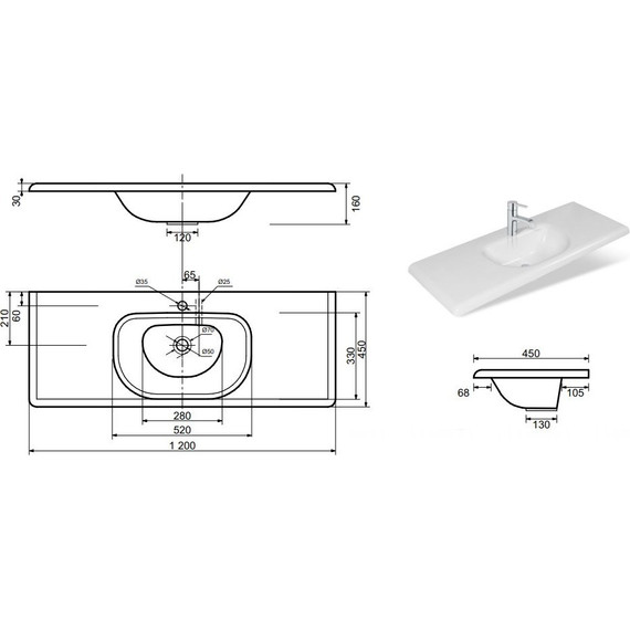 Раковина врезная на столешницу Эстет Оливия 120 см ФР-00000797 - 2 Раковина врезная на столешницу Эстет Оливия 120 см ФР-00000797 фото 2