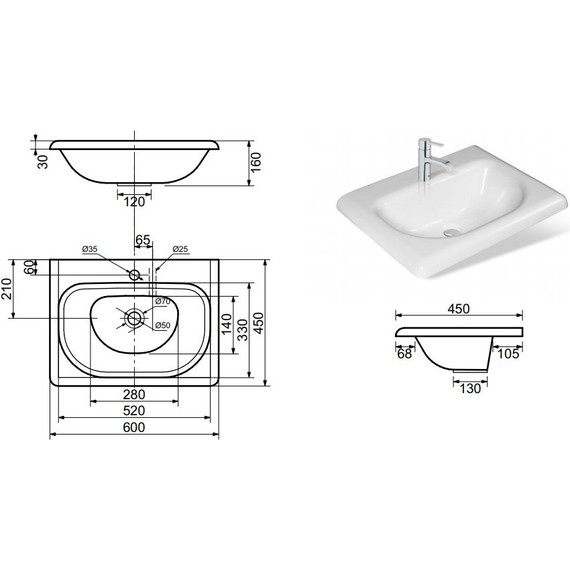 Раковина врезная на столешницу Эстет Оливия 60 см ФР-00000798 - 2 Раковина врезная на столешницу Эстет Оливия 60 см ФР-00000798 фото 2