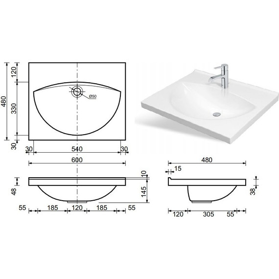 Раковина врезная на столешницу Эстет Белла 60 см ФР-00000773 фото 2