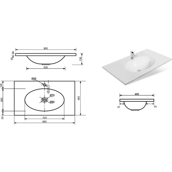 Раковина врезная на столешницу Эстет Вегас 80 см ФР-00000959 фото 2