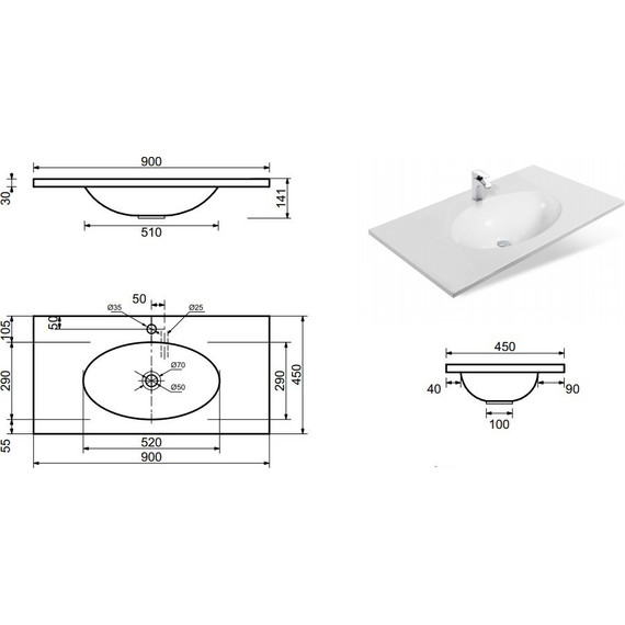 Раковина врезная на столешницу Эстет Вегас 90 см ФР-00000780 фото 2
