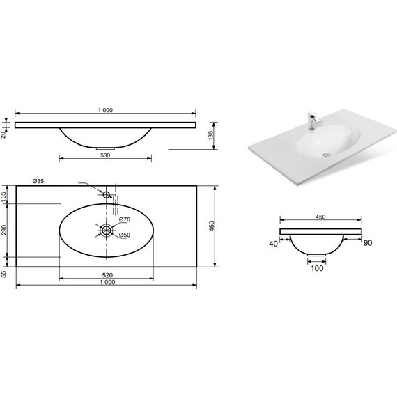 Раковина врезная на столешницу Эстет Вегас 100 см ФР-00000994 фото 2