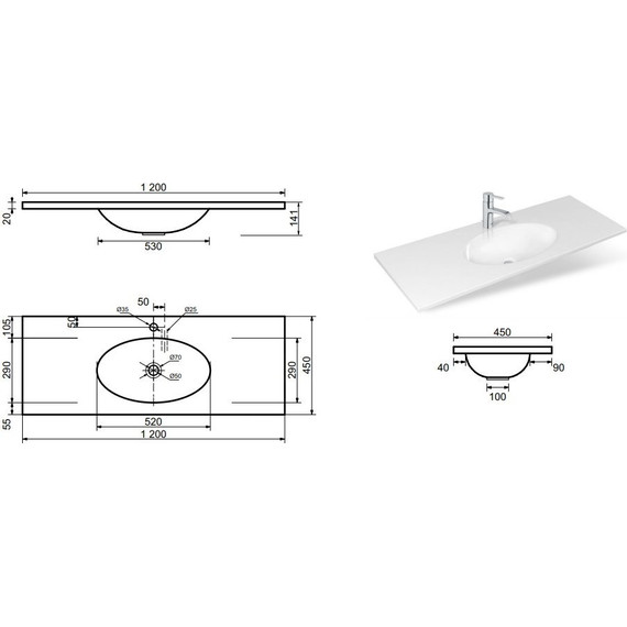 Раковина врезная на столешницу Эстет Вегас 120 см ФР-00000775 - 2 Раковина врезная на столешницу Эстет Вегас 120 см ФР-00000775 фото 2