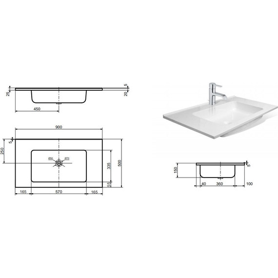 Раковина врезная на столешницу Эстет Каре 90 см ФР-00000782 фото 2
