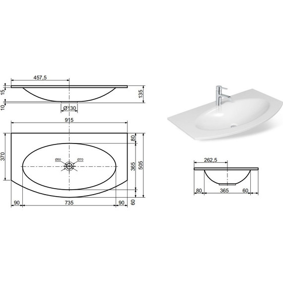 Раковина врезная на столешницу Эстет Мальта 90 см, белый фото 2