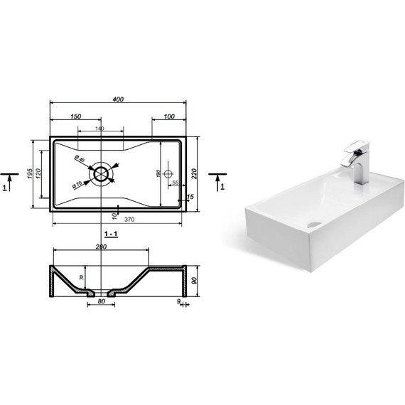 Раковина подвесная Эстет Mini 40 см ФР-00000787 - 2 Раковина подвесная Эстет Mini 40 см ФР-00000787 фото 2