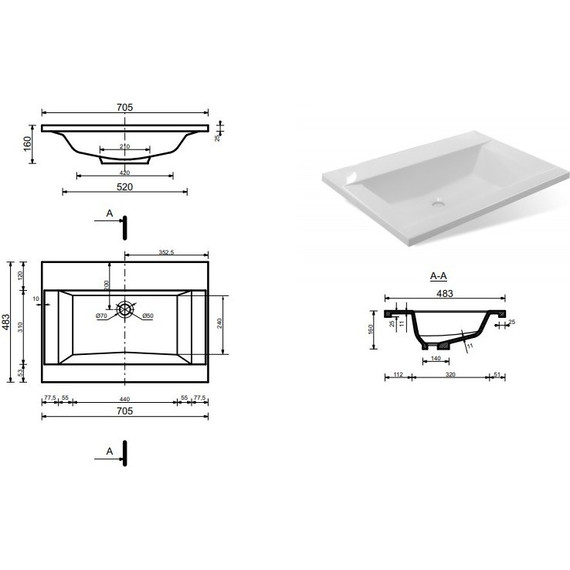 Раковина врезная на столешницу Эстет Рава 70 см ФР-00002612 фото 2