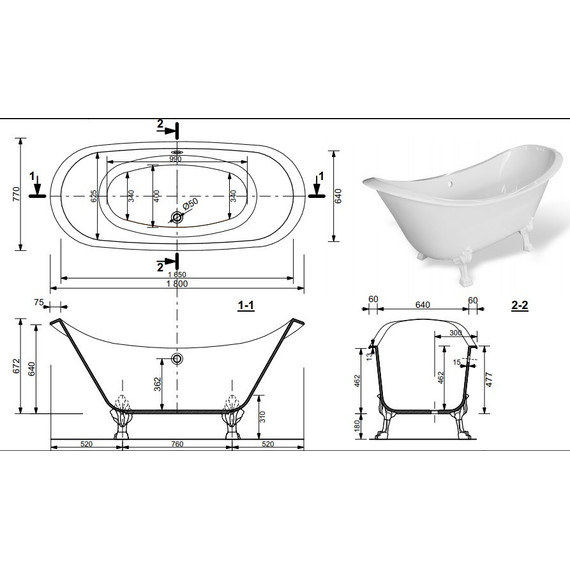Ванна отдельностоящая Эстет Скарлетт 180х77 см ФР-00001245 - 2 Ванна отдельностоящая Эстет Скарлетт 180х77 см ФР-00001245 фото 2