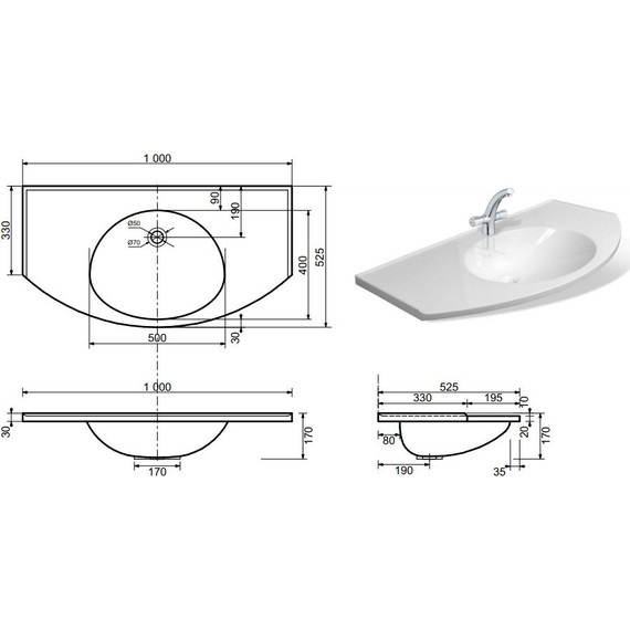 Раковина врезная на столешницу Эстет Флорида 100 см ФР-00000802 фото 2