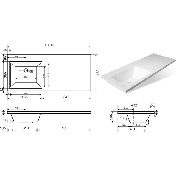 Раковина над стиральной машиной Эстет Dallas Luxe 110 см L ФР-00001741 фото 2