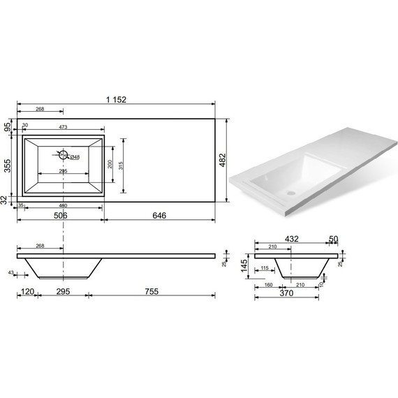 Раковина над стиральной машиной Эстет Dallas Luxe 115 см L ФР-00001936 фото 2