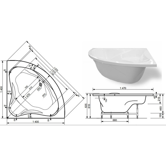 Ванна каменная Эстет Аврора 140х140 см ФР-00002601 фото 2