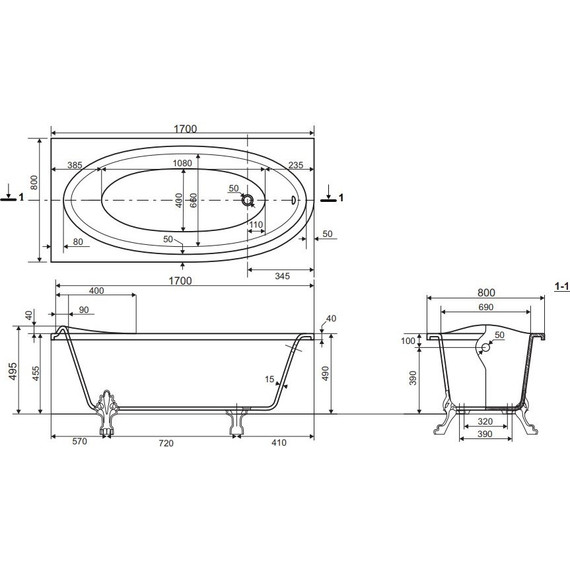 Ванна каменная Эстет Венеция 170х80 см R ФР-00002045 фото 2