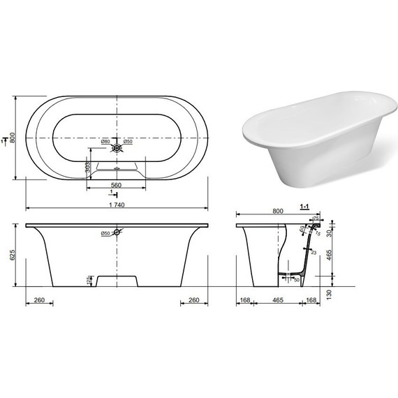Ванна отдельностоящая Эстет Лион 175х80 см ФР-00000684 фото 2