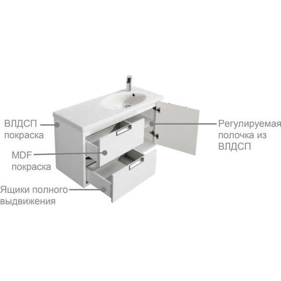 Тумба подвесная с раковиной Roca Etna 80 см 857301806, белый - 4 Тумба подвесная с раковиной Roca Etna 80 см 857301806, белый фото 4