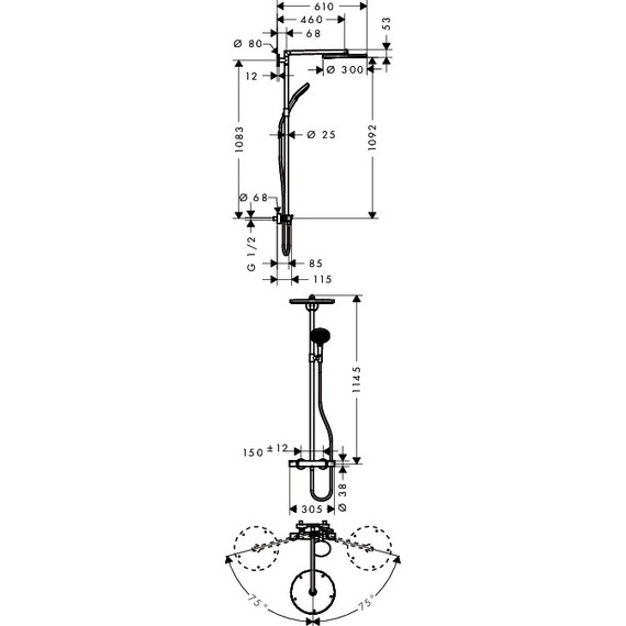 Душевая стойка с термостатом Hansgrohe Raindance Select 300 Air 1jet Showerpipe 27114000 - 2 Душевая стойка с термостатом Hansgrohe Raindance Select 300 Air 1jet Showerpipe 27114000 фото 2