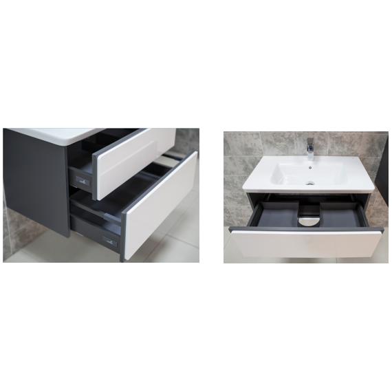 Тумба подвесная с раковиной Roca Ronda 80 см ZRU9302965, белый глянец/антрацит фото 5