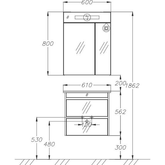 Тумба подвесная с раковиной Smile Фреш 60 см, 2 ящика, белый фото 4