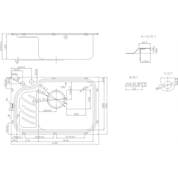 Кухонная мойка Oulin OL-327R 1 мм, нержавеющая сталь фото 4