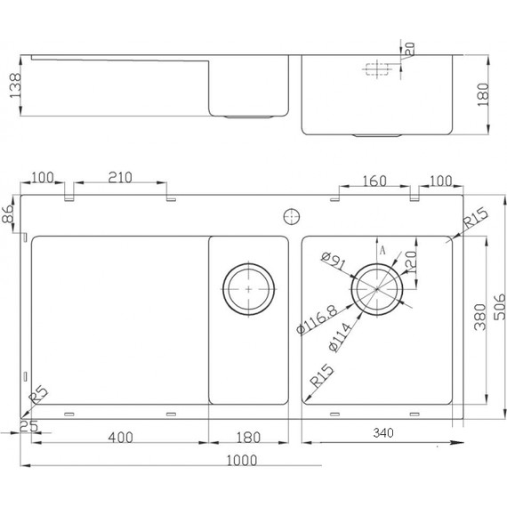 Кухонная мойка Oulin OL-FTR201R 1,2 мм, нержавеющая сталь фото 6
