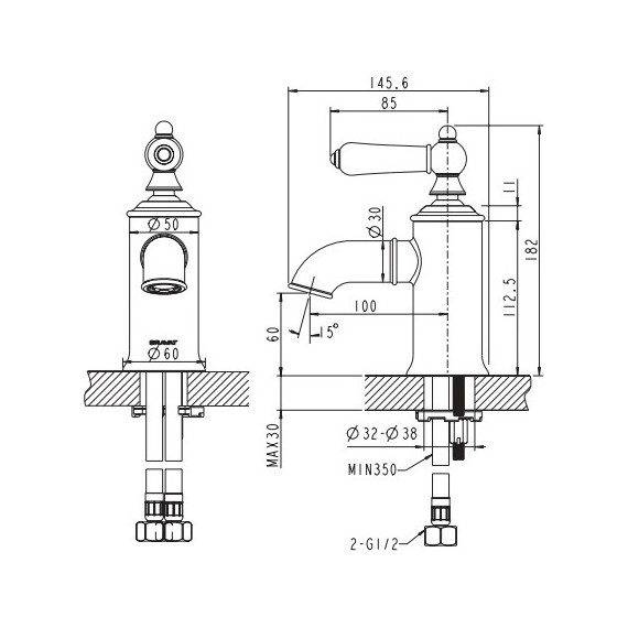 Смеситель для раковины Bravat Art F175109U, бронза, Цвет производителя: бронза - 2 Смеситель для раковины Bravat Art F175109U, бронза, Цвет производителя: бронза фото 2