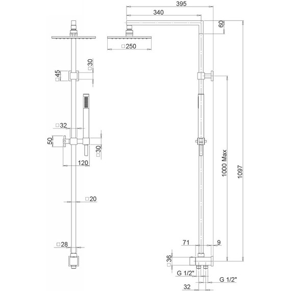 Душевая стойка Paini RSQ1 50CR191ARQ3P3, верхний душ латунь (250 мм) - 3 Душевая стойка Paini RSQ1 50CR191ARQ3P3, верхний душ латунь (250 мм) фото 3