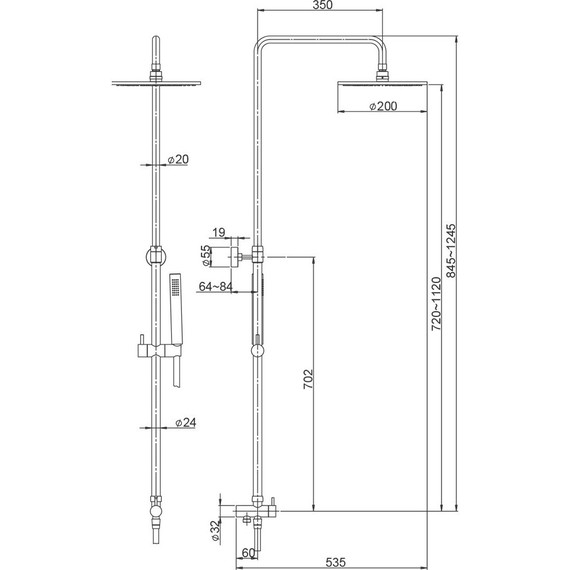 Душевая стойка Paini RST3 50CR191ART4P3, верхний душ 200 мм - 3 Душевая стойка Paini RST3 50CR191ART4P3, верхний душ 200 мм фото 3