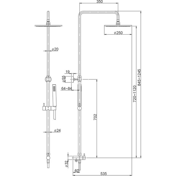 Душевая стойка Paini RST4 50CR191ART2P3, верхний душ латунь (250 мм) - 3 Душевая стойка Paini RST4 50CR191ART2P3, верхний душ латунь (250 мм) фото 3