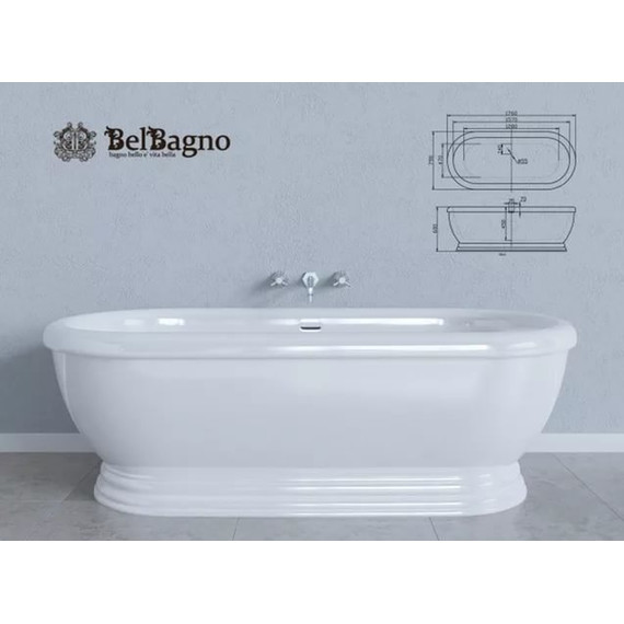 Ванна отдельностоящая BelBagno BB03 176х79 см - 3 Ванна отдельностоящая BelBagno BB03 176х79 см фото 3