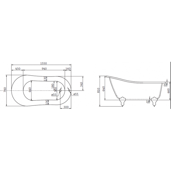 Ванна отдельностоящая BelBagno BB06-1550 155х76 см, Размер - мм: 1500х800 - 3 Ванна отдельностоящая BelBagno BB06-1550 155х76 см, Размер - мм: 1500х800 фото 3