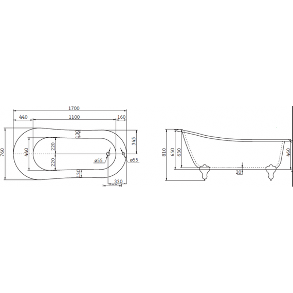 Ванна отдельностоящая BelBagno BB06-1700 170х76 см, Размер - мм: 1700х800 фото 3