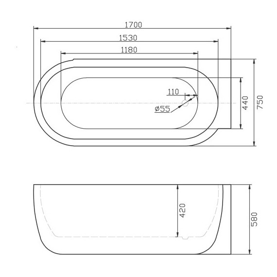 Ванна акриловая BelBagno BB11-1700R 170х75 см фото 4