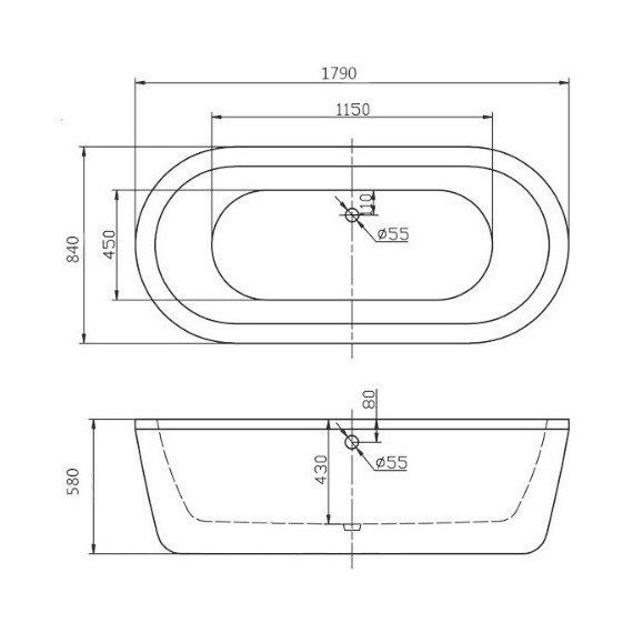 Ванна отдельностоящая BelBagno BB12-1785 179х84 см, Размер - мм: 1800х850 фото 4